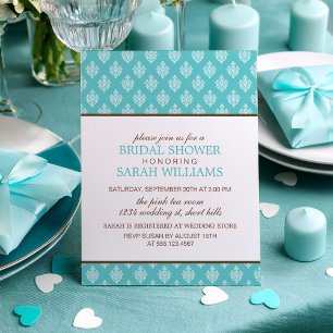 Invitation Elégante Fête des mariées bleu Damask
