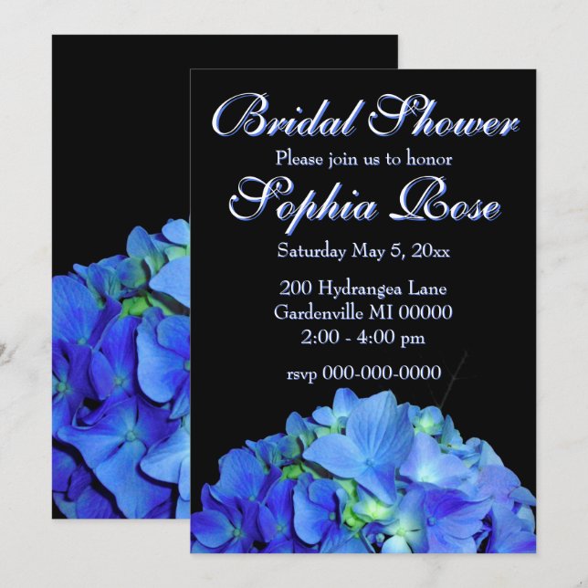 Invitation Elégante Fête des mariées bleu floral bleu hydrang (Devant / Derrière)