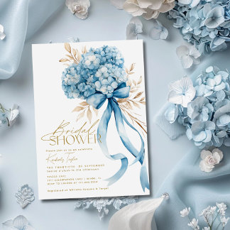 Invitation Elégante Fête des mariées Bleue Hydrangea Bow