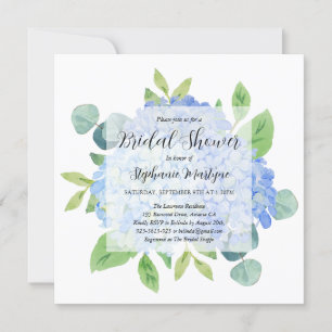 Invitation Elégante Fête des mariées Blue Hydrangea Eucalyptu