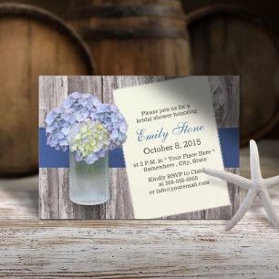Invitation Elégante Fête des mariées Blue Hydrangea & Mason J