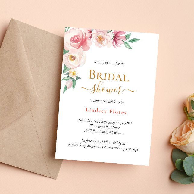 Invitation Elégante Fête des mariées Boho Floral Gold (Créateur téléchargé)