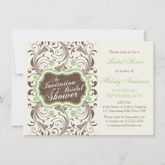 Invitation Élégante Fête des mariées Brown verte rustique (Devant)