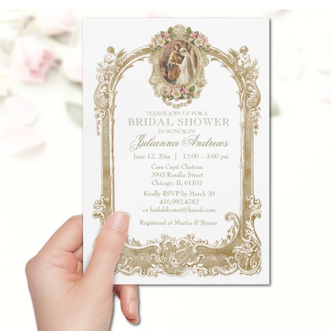 Invitation Elégante Fête des mariées catholique or Floral Inv (Créateur téléchargé)