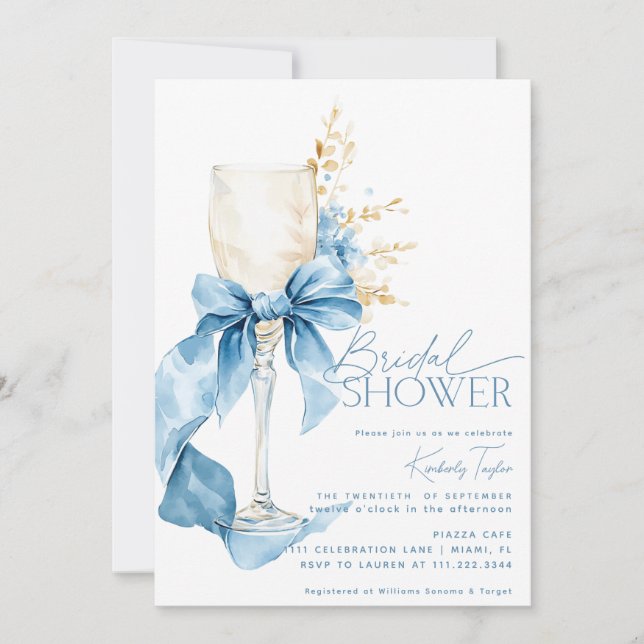 Invitation Elégante Fête des mariées Champagne Blue Hydrangea (Devant)