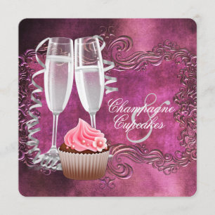 Invitation Elégante Fête des mariées Champagne et Cupcake