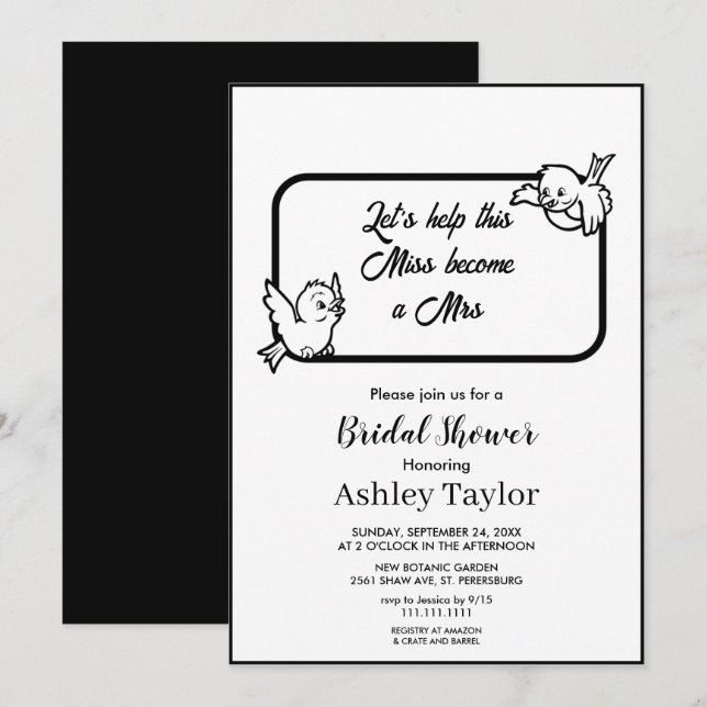 Invitation Elégante Fête des mariées chic noir et blanc (Devant / Derrière)