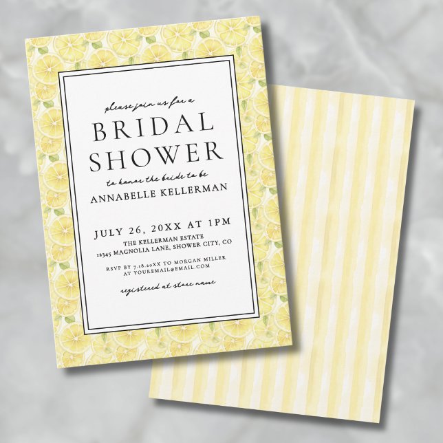 Invitation Élégante Fête des mariées Citrus jaune citron (Elegant Yellow Lemon Citrus Bridal Shower Invitation)