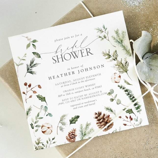 Invitation Elégante Fête des mariées d'aquarelle de pin d'hiv (Bridal Shower Invitation!)