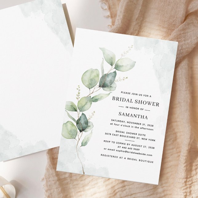 Invitation Elégante Fête des mariées d'aquarelle Eucalyptus (Watercolor Eucalyptus Greenery Bridal Shower Invitation)