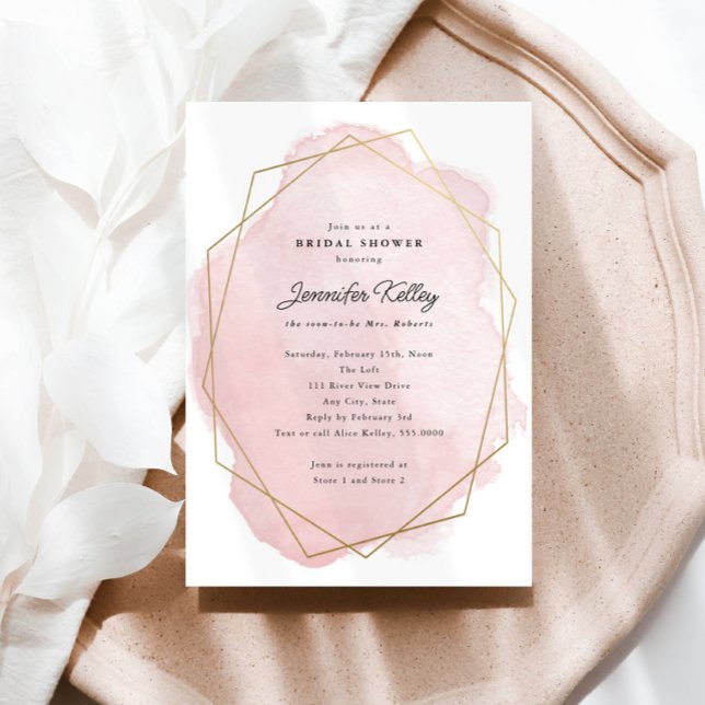Invitation Elégante Fête des mariées d'aquarelle rose (Créateur téléchargé)