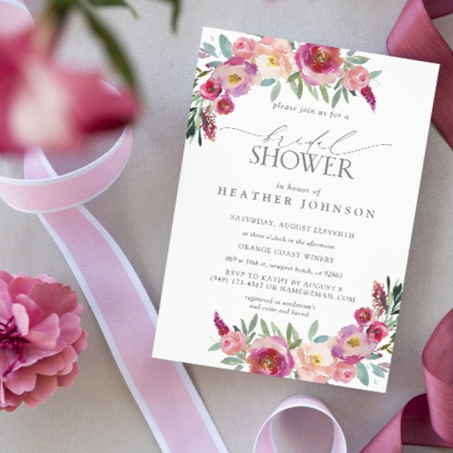 Invitation Élégante Fête des mariées d'aquarelle rose chaud (Bridal Shower Invitation!)