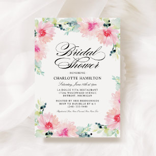 Invitation Elégante Fête des mariées d'aquarelle rose pâle