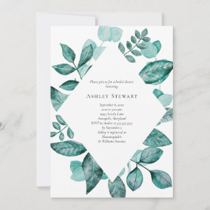 Invitation Elégante Fête des mariées d'aquarelle Turquoise ve