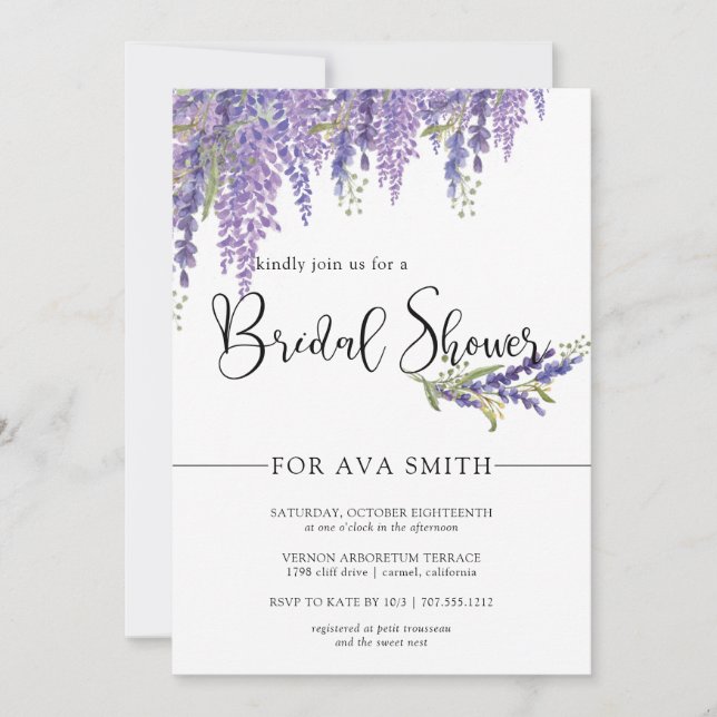 Invitation Elégante Fête des mariées d'arbre Wisteria (Devant)