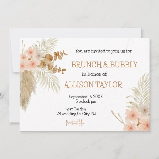 Invitation Elégante Fête des mariées de Boho Rustique Fleur s (Devant)
