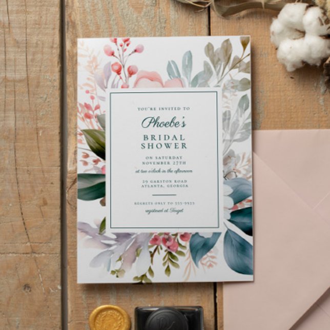 Invitation Elégante Fête des mariées de bouquet Turquoise ros (Créateur téléchargé)