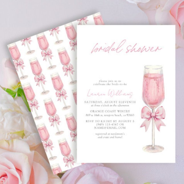 Invitation Elégante Fête des mariées de Champagne Bow Rose Bl (Créateur téléchargé)