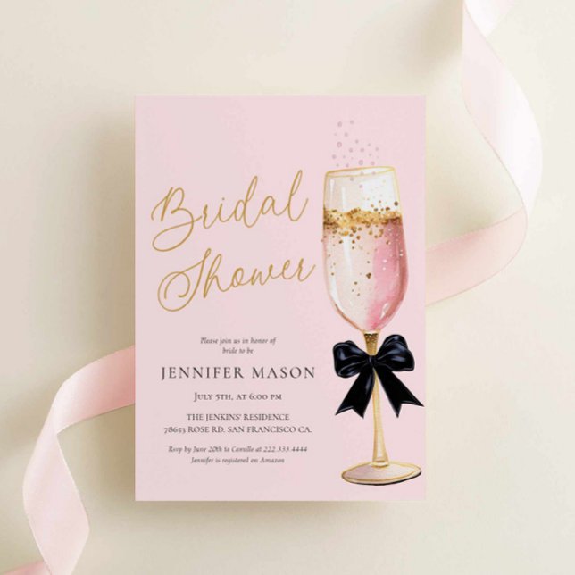 Invitation Elégante Fête des mariées de Champagne Rose (Pink Champagne Bridal Shower Invitation)