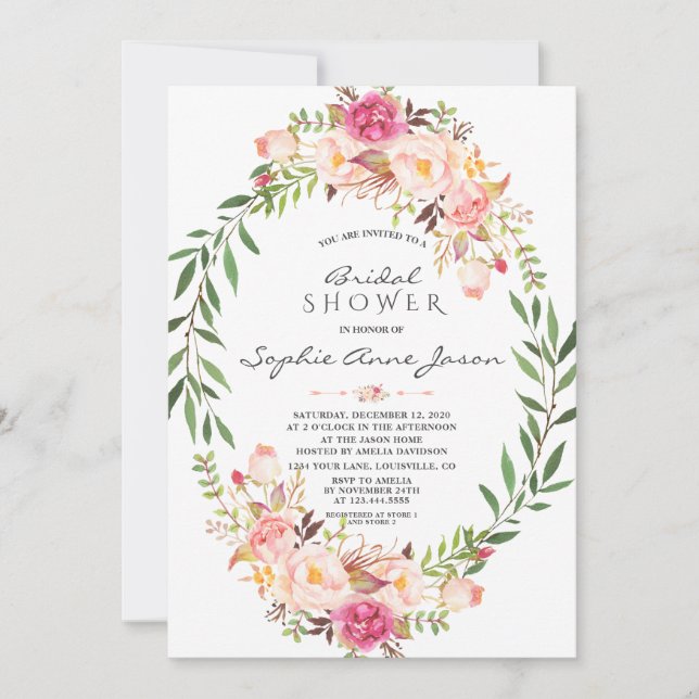 Invitation Élégante Fête des mariées de couronnes florales ro (Devant)