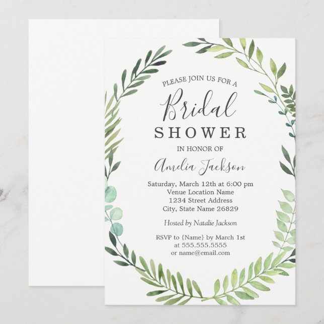 Invitation Elégante Fête des mariées de couronnes vertes (Devant / Derrière)