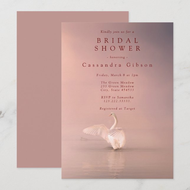 Invitation Élégante Fête des mariées de cygne rose (Devant / Derrière)