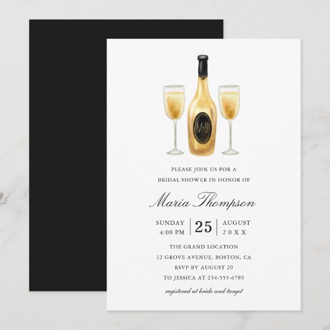 Invitation Elégante Fête des mariées de dégustation de vin mo (Devant / Derrière)