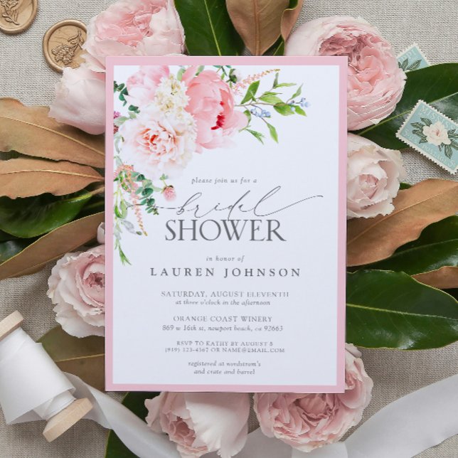 Invitation Élégante Fête des mariées de fleurs de jardin rose (Elegant Pink Garden Flowers Bridal Shower Invitation!)