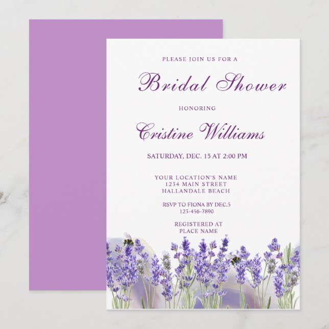 Invitation Élégante Fête des mariées de fleurs de lavandre vi (Devant / Derrière)