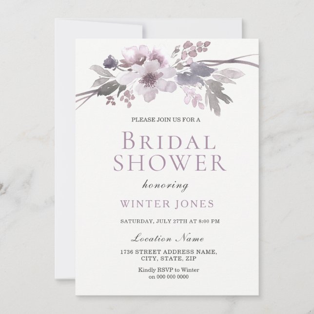 Invitation Élégante Fête des mariées de fleurs d'hiver violet (Devant)