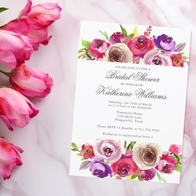 Invitation Elégante Fête des mariées de Jardin Floral Rose Fu (Créateur téléchargé)