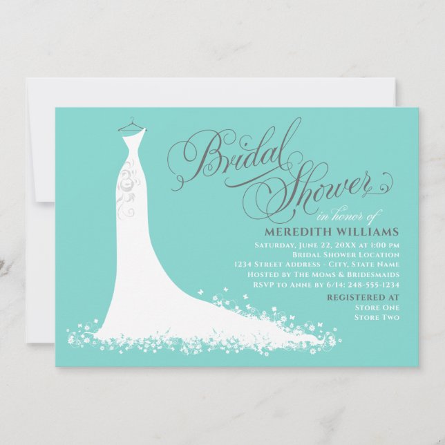 Invitation Elégante Fête des mariées de Mariage bleu Aqua (Devant)