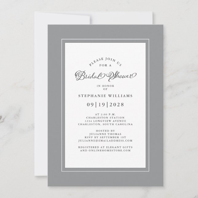Invitation Elégante Fête des mariées de Mariage gris et blanc (Devant)