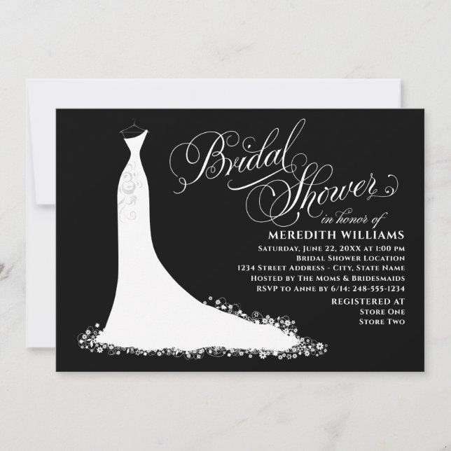 Invitation Elégante Fête des mariées de Mariage noir et blanc (Devant)