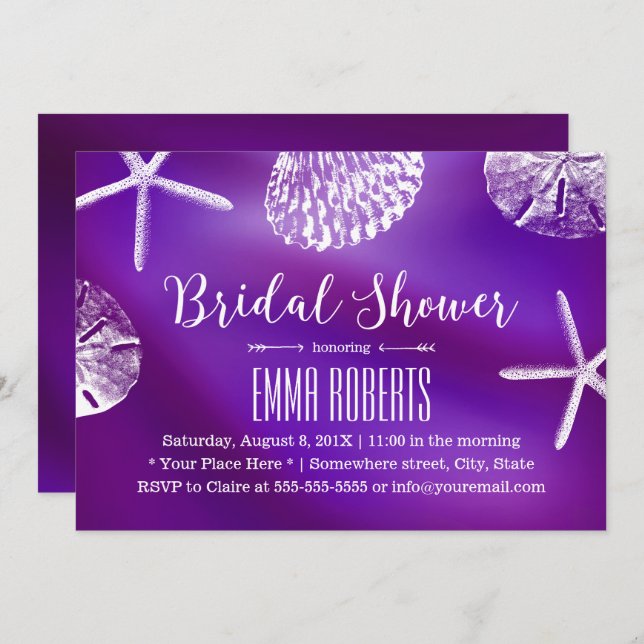 Invitation Elégante Fête des mariées de mariage violet plage (Devant / Derrière)