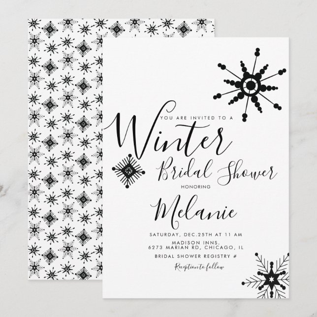 Invitation Élégante Fête des mariées de Noël du flocon de nei (Devant / Derrière)