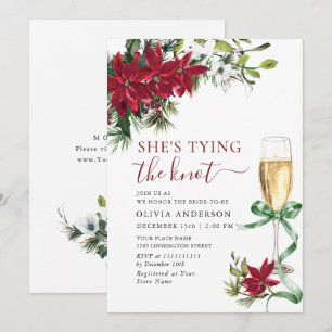 Invitation Élégante FÊTE DES MARIÉES de Noël Rouge Poinsettia