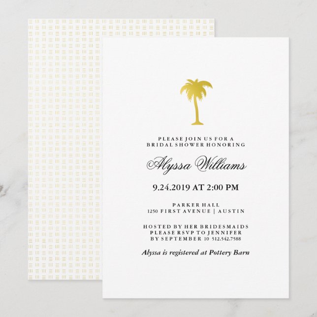 Invitation Elégante Fête des mariées de palmier d'or Faux (Devant / Derrière)