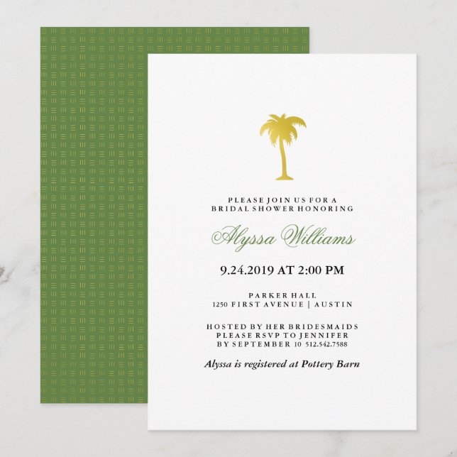 Invitation Elégante Fête des mariées de palmier d'or Faux | V (Devant / Derrière)