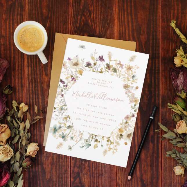 Invitation Élégante Fête des mariées de Pampas Fleur sauvage  (Créateur téléchargé)