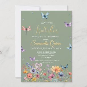 Invitation Elégante Fête des mariées de papillons aquarelle