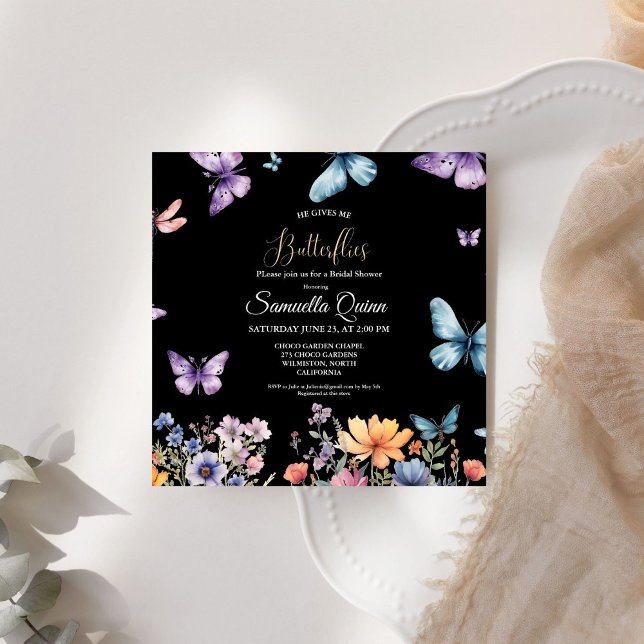 Invitation Elégante Fête des mariées de papillons aquarelle (Créateur téléchargé)