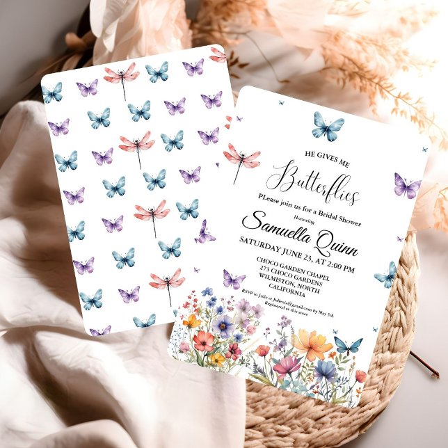 Invitation Elégante Fête des mariées de papillons aquarelle (Créateur téléchargé)