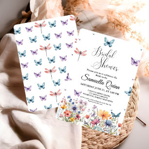 Invitation Elégante Fête des mariées de papillons aquarelle