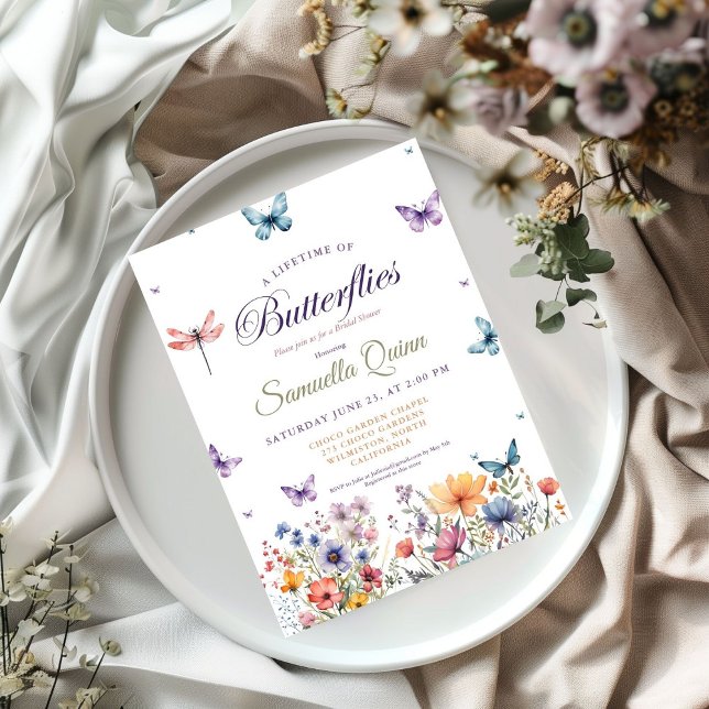 Invitation Elégante Fête des mariées de papillons aquarelle (Créateur téléchargé)