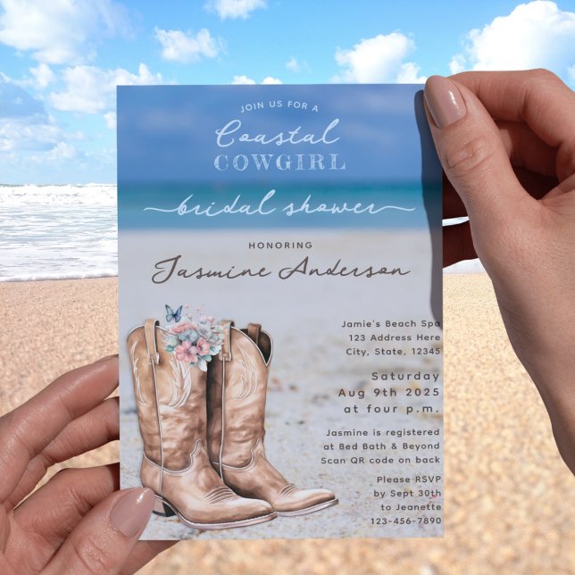 Invitation Elégante Fête des mariées de plage de cowgirl côti (Créateur téléchargé)