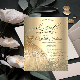 Invitation Elégante Fête des mariées de robe Diamants Or