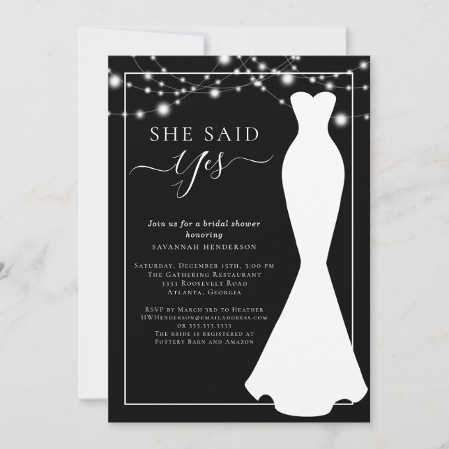 Invitation Elégante Fête des mariées de robe Mariage noir bla (Devant)
