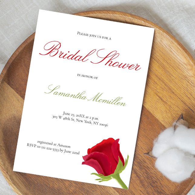 Invitation Élégante Fête des mariées de rose rouge (Créateur téléchargé)