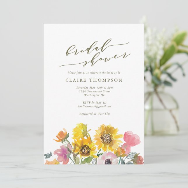 Invitation Elégante Fête des mariées de script d'aquarelle de (Debout devant)
